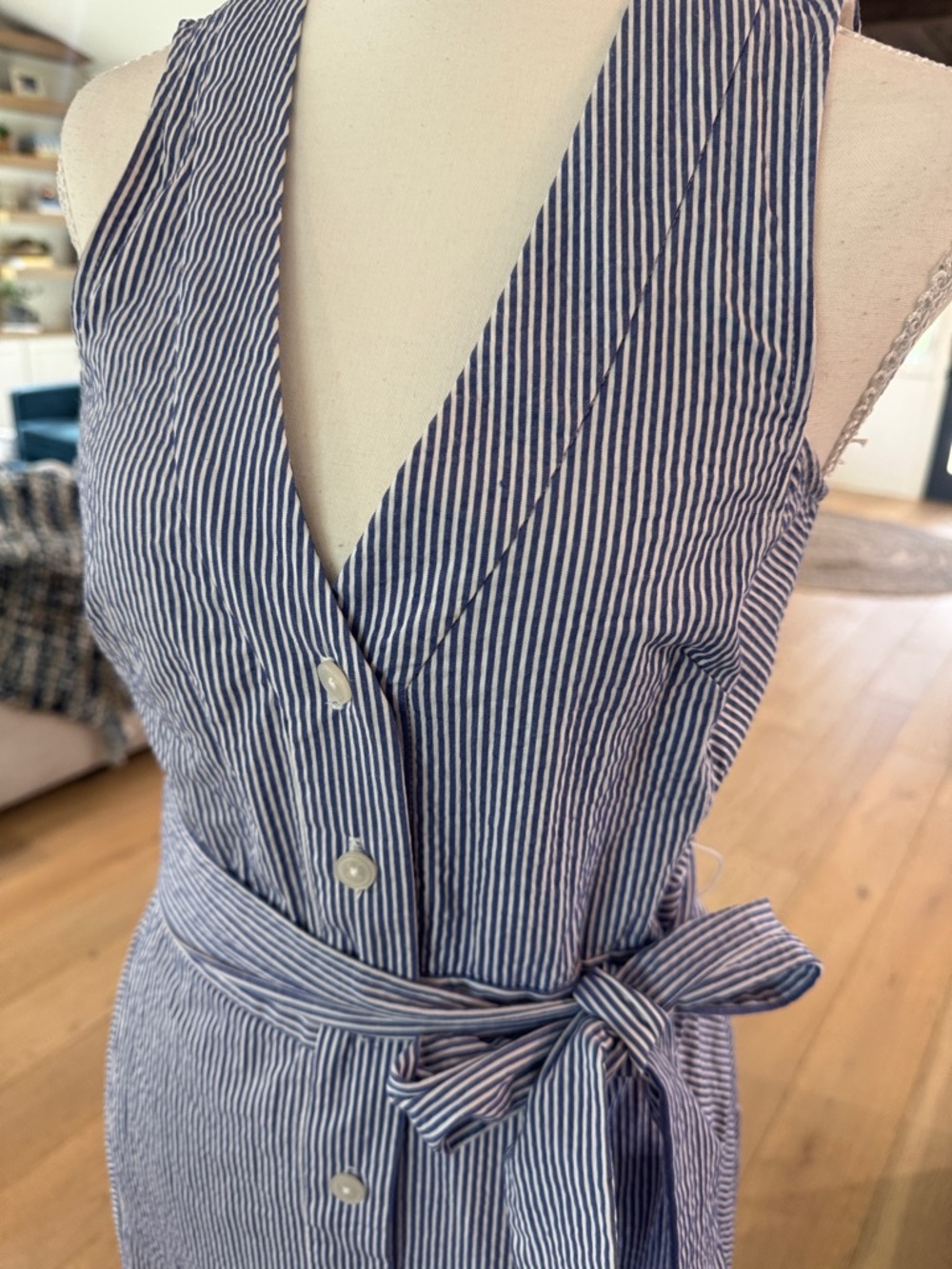 Rachael Ray Light Blue & White Striped Tie-Waist Midi Dress 👗 Spring Dress - Picture 7 of 8